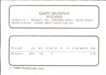 1986 ProCards Asheville Tourists #NNO Gary Murphy Back