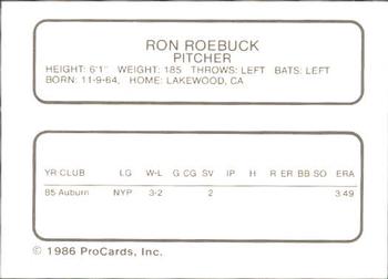 1986 ProCards Asheville Tourists #NNO Ron Roebuck Back
