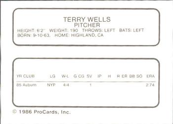 1986 ProCards Asheville Tourists #NNO Terry Wells Back