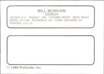 1986 ProCards Auburn Astros #5 Bill Bonham Back