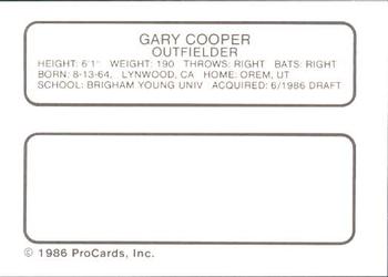 1986 ProCards Auburn Astros #7 Gary Cooper Back