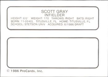 1986 ProCards Auburn Astros #10 Scott Gray Back