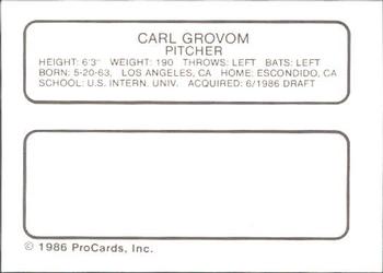 1986 ProCards Auburn Astros #11 Carl Grovom Back