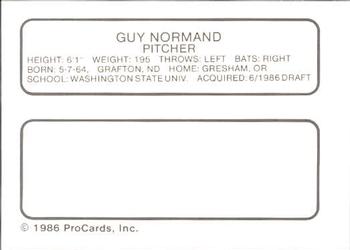 1986 ProCards Auburn Astros #17 Guy Normand Back