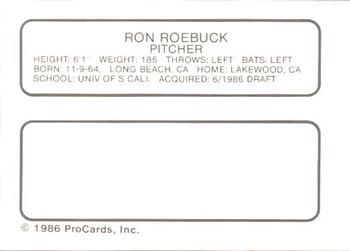 1986 ProCards Auburn Astros #20 Ron Roebuck Back