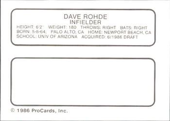 1986 ProCards Auburn Astros #21 Dave Rohde Back