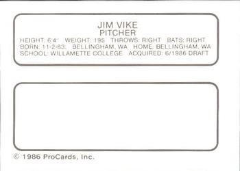 1986 ProCards Auburn Astros #25 Jim Vike Back