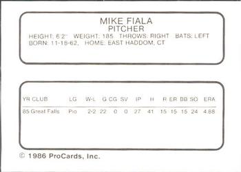 1986 ProCards Bakersfield Dodgers #NNO Mike Fiala Back