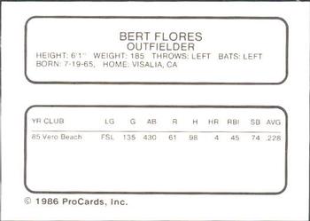 1986 ProCards Bakersfield Dodgers #NNO Bert Flores Back