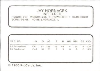 1986 ProCards Bakersfield Dodgers #NNO Jay Hornacek Back