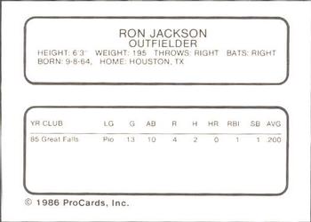 1986 ProCards Bakersfield Dodgers #NNO Ron Jackson Back