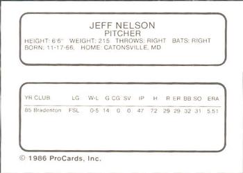 1986 ProCards Bakersfield Dodgers #NNO Jeff Nelson Back