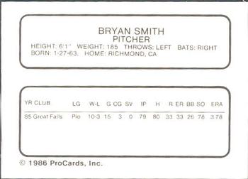 1986 ProCards Bakersfield Dodgers #NNO Bryan Smith Back