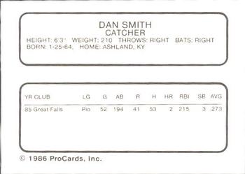 1986 ProCards Bakersfield Dodgers #NNO Dan Smith Back