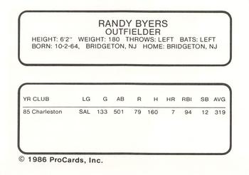 1986 ProCards Beaumont Golden Gators #NNO Randy Byers Back