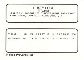 1986 ProCards Beaumont Golden Gators #NNO Rusty Ford Back