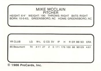 1986 ProCards Beaumont Golden Gators #NNO Mike McClain Back