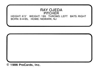1986 ProCards Beloit Brewers #17 Ray Ojeda Back