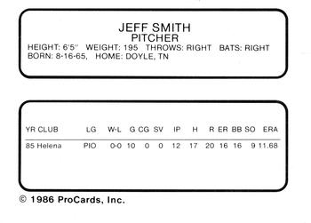 1986 ProCards Beloit Brewers #23 Jeff Smith Back