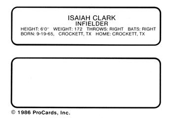1986 ProCards Beloit Brewers #4 Isaiah Clark Back