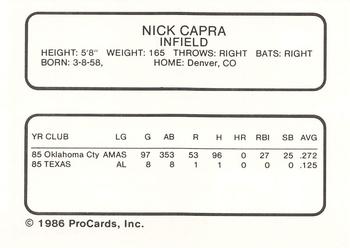 1986 ProCards Buffalo Bisons #NNO Nick Capra Back