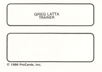 1986 ProCards Buffalo Bisons #NNO Greg Latta Back