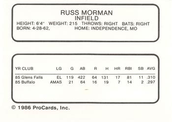 1986 ProCards Buffalo Bisons #NNO Russ Morman Back