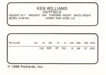 1986 ProCards Buffalo Bisons #NNO Ken Williams Back