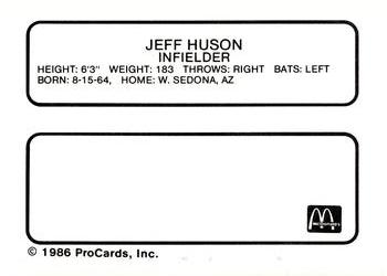 1986 ProCards Burlington Expos #10 Jeff Huson Back