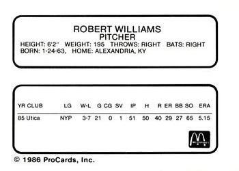 1986 ProCards Burlington Expos #26 Bob Williams Back
