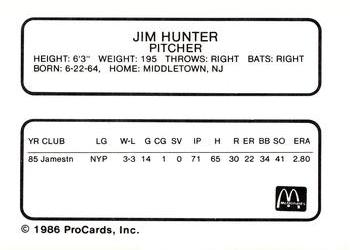 1986 ProCards Burlington Expos #9 Jim Hunter Back