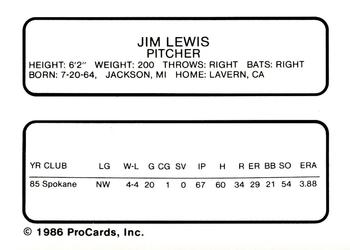 1986 ProCards Charleston Rainbows #13 Jim Lewis Back