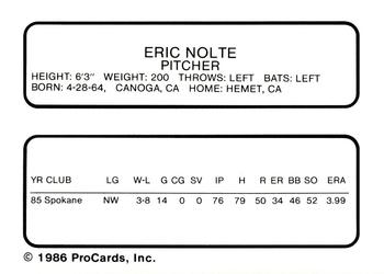 1986 ProCards Charleston Rainbows #19 Eric Nolte Back