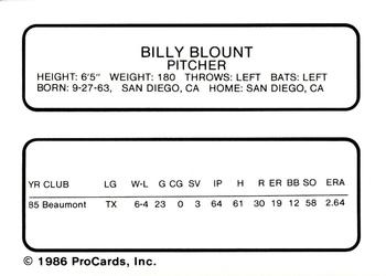 1986 ProCards Charleston Rainbows #3 Billy Blount Back