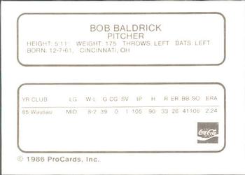 1986 ProCards Chattanooga Lookouts #2 Bob Baldrick Back