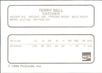 1986 ProCards Chattanooga Lookouts #4 Terry Bell Back