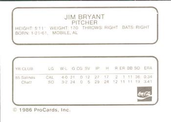1986 ProCards Chattanooga Lookouts #5 Jim Bryant Back