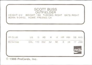 1986 ProCards Chattanooga Lookouts #7 Scott Buss Back