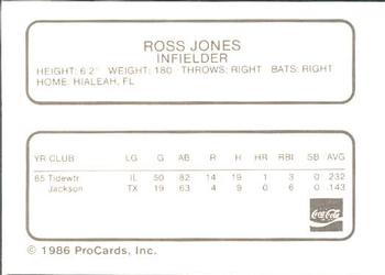 1986 ProCards Chattanooga Lookouts #15 Ross Jones Back