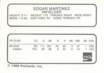 1986 ProCards Chattanooga Lookouts #17 Edgar Martinez Back