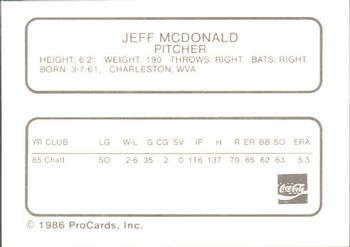 1986 ProCards Chattanooga Lookouts #18 Jeff McDonald Back