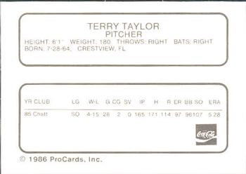 1986 ProCards Chattanooga Lookouts #24 Terry Taylor Back