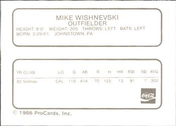 1986 ProCards Chattanooga Lookouts #25 Mike Wishnevski Back