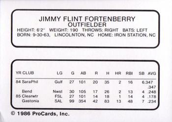 1986 ProCards Clearwater Phillies #8 Jim Fortenberry Back