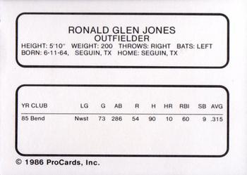 1986 ProCards Clearwater Phillies #11 Ronald Jones Back
