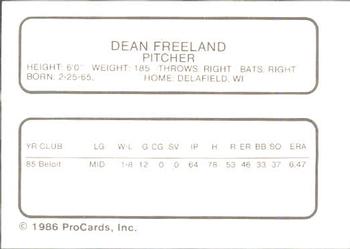 1986 ProCards Clinton Giants #NNO Dean Freeland Back