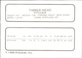 1986 ProCards Clinton Giants #NNO Timber Mead Back
