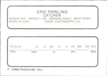 1986 ProCards Clinton Giants #NNO Eric Pawling Back