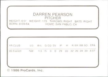 1986 ProCards Clinton Giants #NNO Darren Pearson Back