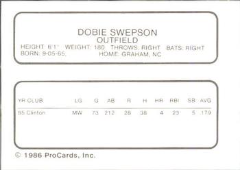 1986 ProCards Clinton Giants #NNO Dobie Swepson Back